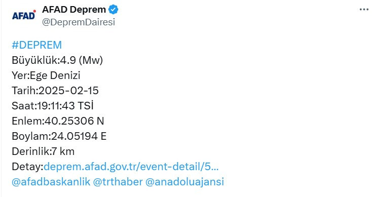 Ege Denizi'nde yeni depremi AFAD duyurdu!