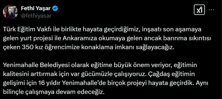 Yenimahalle Belediyesi 350 yataklı kız yurdu inşaatında sona geldi