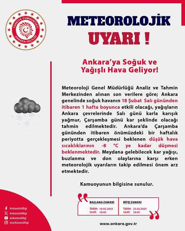 Ankara Valiliği kar yağışının ne zaman başlayacağını açıklayıp uyardı!