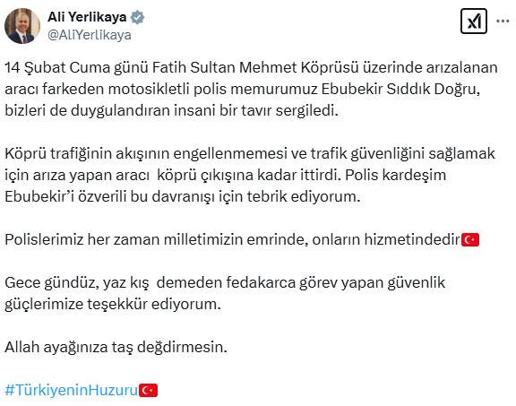 Ankara'da yardımsever polis arızalanan aracın arkasına geçerek yol kenarına itti