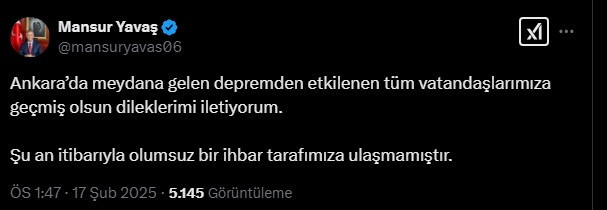 ABB Başkanı Yavaş'tan Ankara'daki deprem sonrasında ilk açıklama!