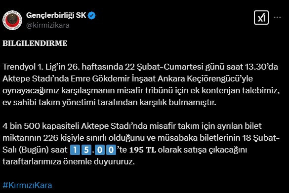 Gençlerbirliği'nden Keçiörengücü açıklaması: Talebimiz karşılık bulmadı