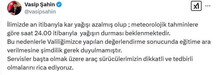 Ankara Valisi Vasip Şahin'den kar tatili açıklaması: Eğitime ara vermeyeceğiz