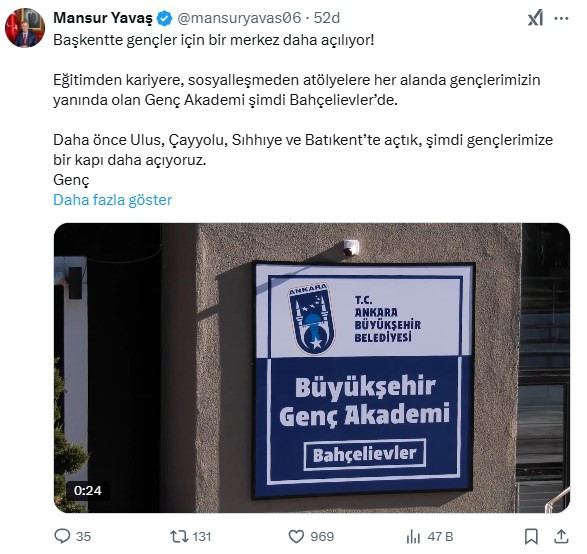 Mansur Yavaş duyurdu: Genç Akademi Bahçelievler açılıyor!