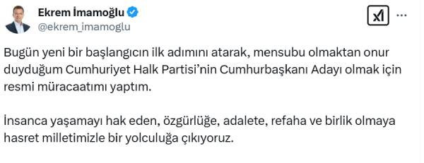 İmamoğlu: Cumhurbaşkanı Adayı olmak için resmi müracaatımı yaptım