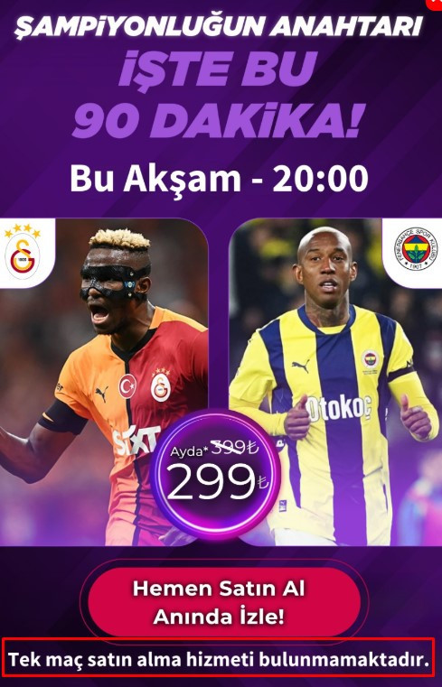 Bein Sport Galatasaray-Fenerbahçe tek maç satın alma fiyatı ne kadar?