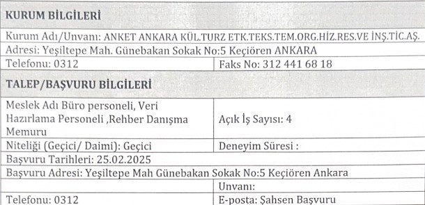 Başkentte rehber danışma memuru, veri hazırlama ve büro personeli alınacak