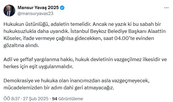 Mansur Yavaş'tan Beykoz Belediye Başkanı Köseler'e destek