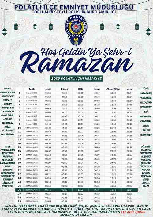 Polatlı İlçe Emniyet Müdürlüğü vatandaşlara özel ramazan imsakiyesi dağıttı