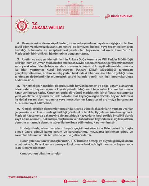 Ankara Valiliği İl Hayvanları Koruma Kurulu kararlarını duyurdu - Resim : 2