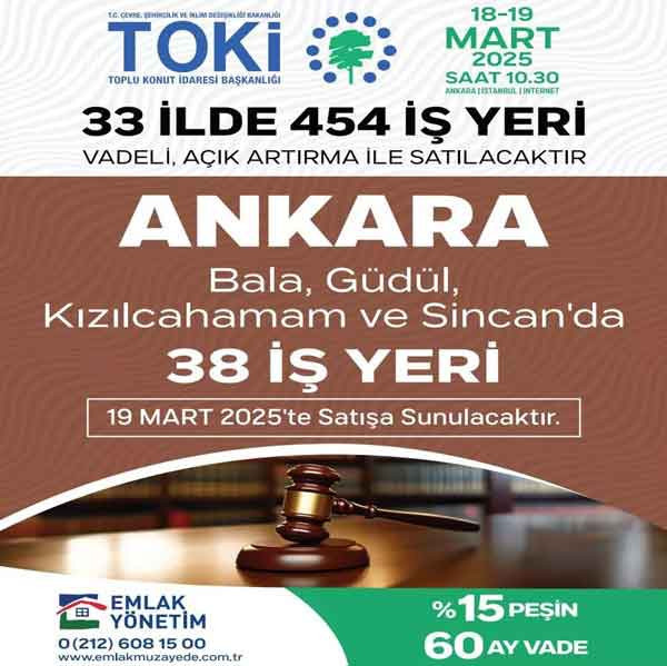 TOKİ'den Ankara'da işyeri satışı! Bala, Güdül, Kızılcahamam, Sincan