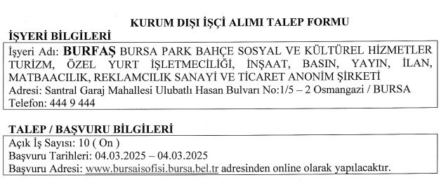 BURFAŞ ve BURKENT personel alımı yapacak: 18-40 yaş arası - Resim : 2