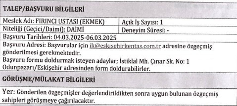 Eskişehir Halk Ekmek bünyesine işçi alımı yapacak