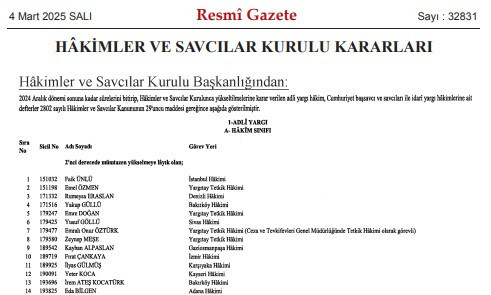 Hakim ve savcıların görevde yükselme kararları Resmi Gazete'de