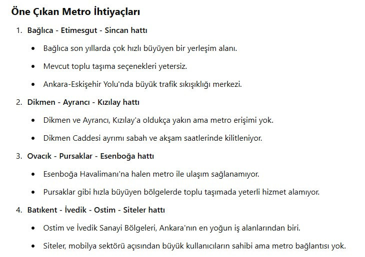 Yapay zeka açıkladı: Ankara'ya yeni metro projeleri önerileri