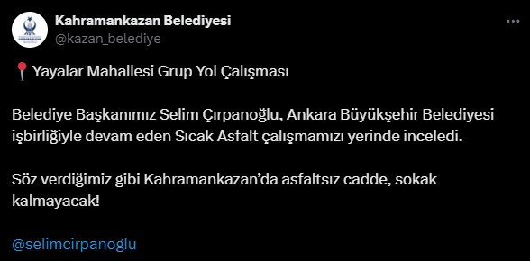 Kahramankazan Belediyesi: Asfaltsız cadde ve sokak kalmayacak