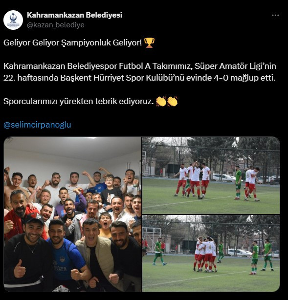 Kahramankazan Belediyesinden şampiyonluğa giden futbol takımına tebrik - Resim : 2