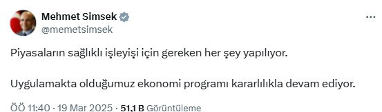 Bakan Şimşek'ten piyasaların durumuna ilişkin ilk değerlendirme