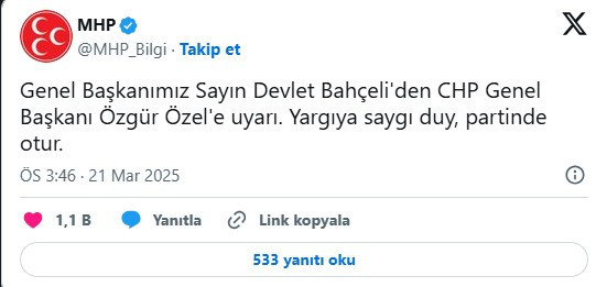 Bahçeli'den Özgür Özel'e uyarı: Yargıya saygı duy, partinde otur