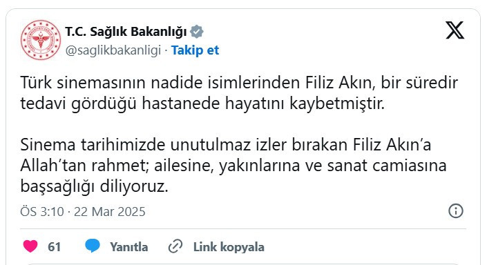 Usta sanatçı Filiz Akın 82 yaşında hayatını kaybetti