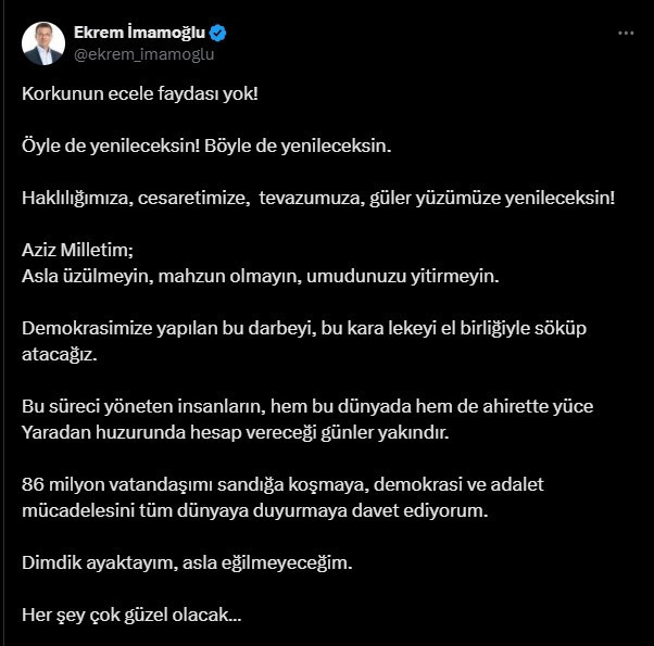 Ekrem İmamoğlu'ndan açıklama: Korkunun ecele faydası yok