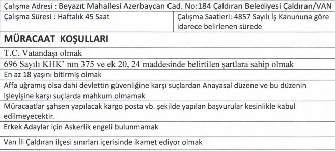 18 yaş üstü usta ve işçi alım başvuruları bugün başladı