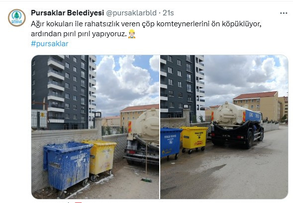 Pursaklar Belediyesi bahar temizliğine çöp konteynerlerinden başladı!