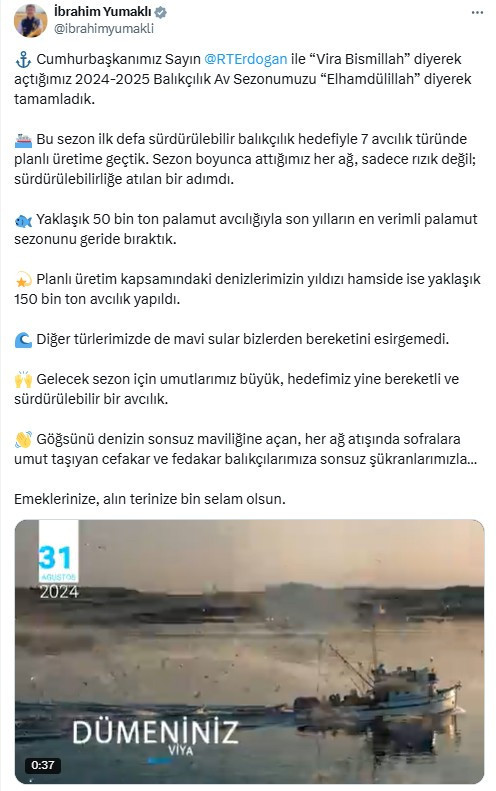 Bakan Yumaklı balıkçılık av sezonunu değerlendirdi: En verimli palamut sezonu