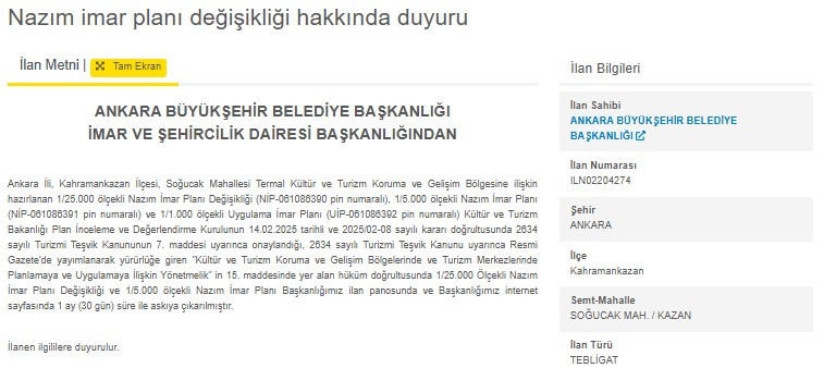 ABB duyurdu: Çankaya, Yenimahalle, Elmadağ ve Kahramankazan'da imar planı değişti