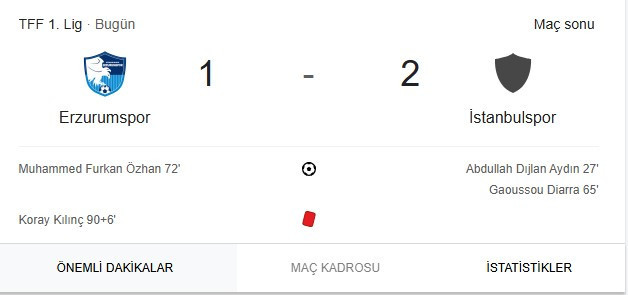 İstanbulspor Erzurumspor'u yendi, ikincilik yarışı kızıştı!