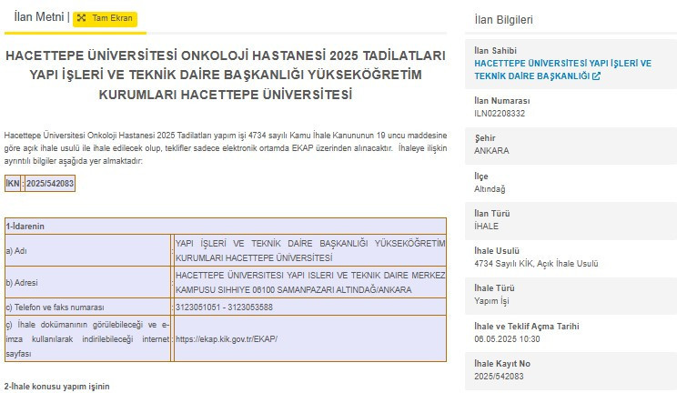 Hacettepe Üniversitesi Onkoloji Hastanesi tadilata alınıyor