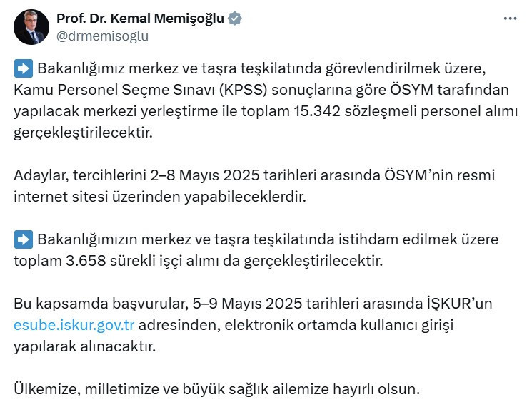 Sağlık Bakanı Kemal Memişoğlu 19 bin personel alımı müjdesi verdi