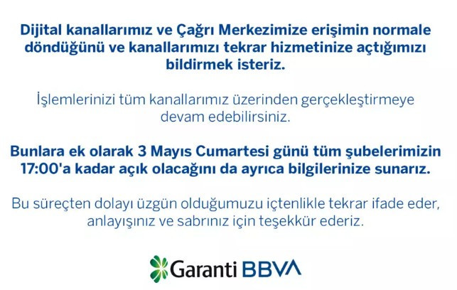 Garanti BBVA'dan yeni açıklama: Erişim sorunu çözüldü mü?