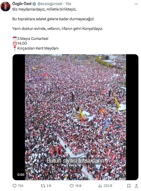 CHP Konya mitingi saat kaçta, nerede?