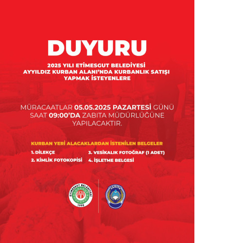 Etimesgut Belediyesi Kurban Satış Yeri Başvuruları yarın alınmaya başlanacak