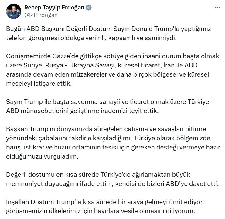 Cumhurbaşkanı Erdoğan: Dostum Trump ile kısa sürede bir araya geleceğiz