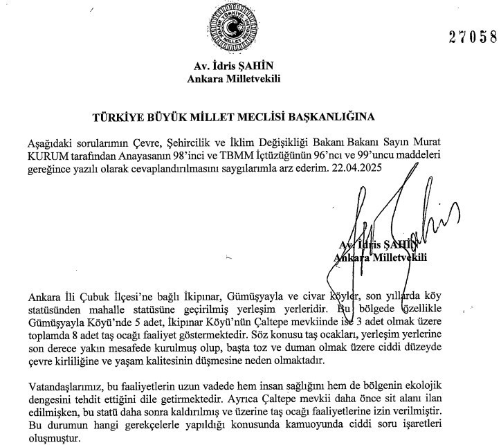 Çubuk'ta faaliyet gösteren taş ocakları TBMM gündeminde! Sağlık riski var mı?