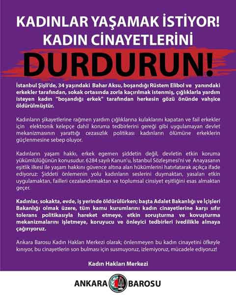 Ankara Barosu'ndan kadın cinayetlerine tepki: Durdurun!