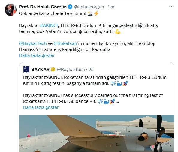 Bayraktar AKINCI TEBER-83 güdüm kitiyle hedefi tam vurdu