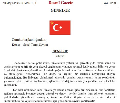 Cumhurbaşkanı imzaladı: Türkiye'de genel tarım sayımı yapılacak!