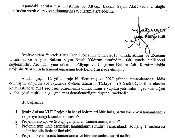 Ankara - İzmir YHT projesi TBMM gündeminde!