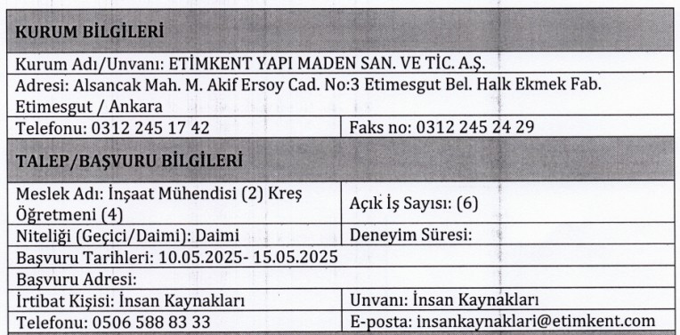 Etimesgut'ta kamu işçisi alınacak: Emekli olmayanlar başvurabilir
