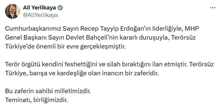 Ali Yerlikaya: Bu zaferin sahibi milletimizdir