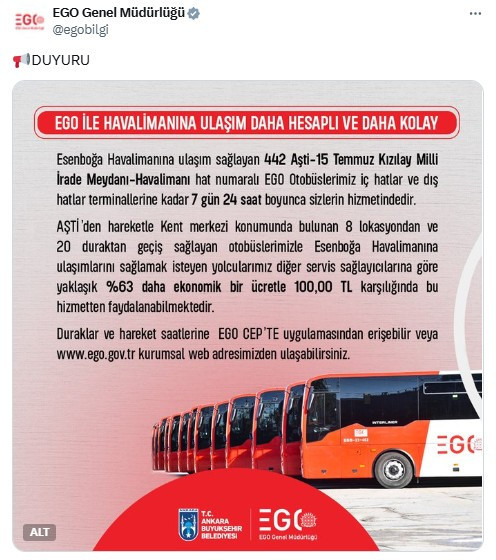 EGO'dan havalimanı ulaşımı açıklaması: 50 TL daha ucuz