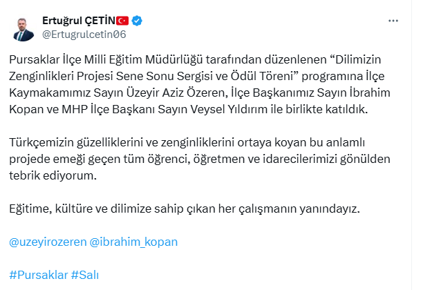 Pursaklar Belediye Başkanı Çetin: Dilimize sahip çıkan her çalışmanın yanındayız