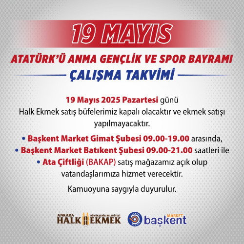 ABB Halk Ekmek'ten 19 Mayıs duyurusu: 3 yer hariç satış yapılmayacak