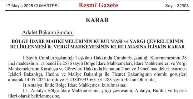 3 Bölge İdare Mahkemesi ve 1 Vergi Mahkemesi kuruluyor