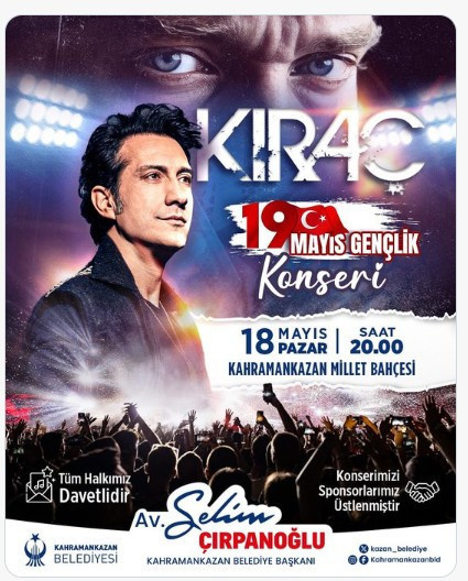 Kahramankazan Belediyesinden 19 Mayıs etkinlikleri: Kıraç konseri daveti geldi!