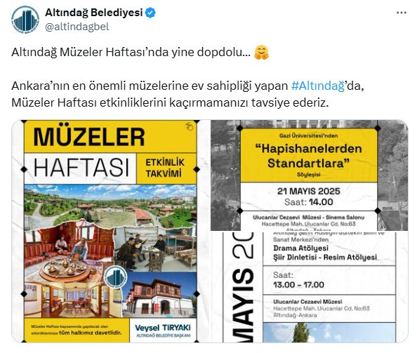 Altındağ Belediyesi 'Müzeler Haftası' etkinlik takvimini paylaştı