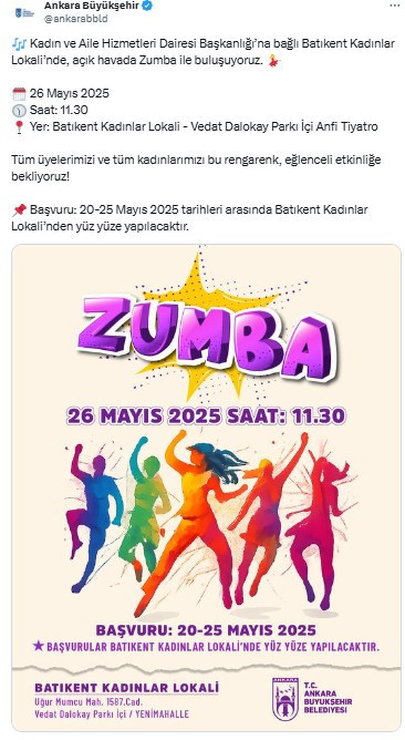 Ankara Büyükşehir Belediyesi'nden açık havada zumba etkinliği duyurusu